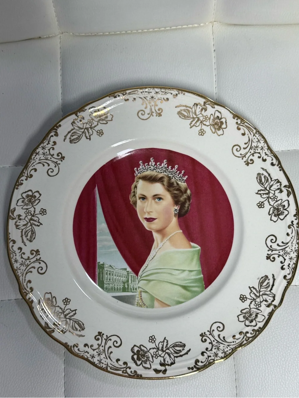 Vintage W. Adams & Sons England Queen Elizabeth II Portrait 22KT Gold Trim
